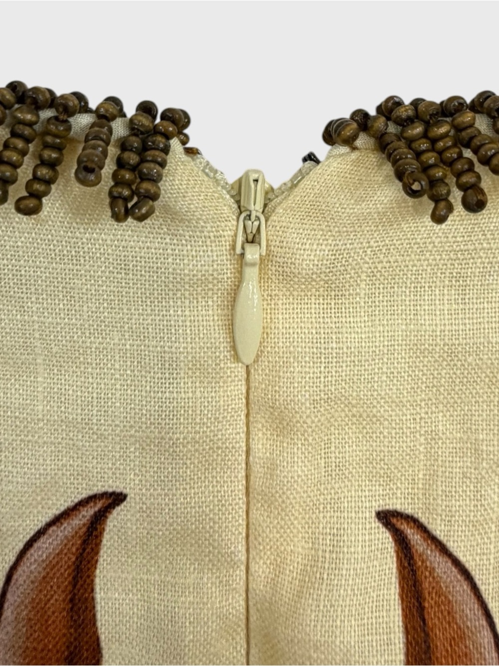 Farm Rio Ivory Brown Linen Beaded Puff Sleeve Milani Maxi Dress Size Large - Picture 7 of 11
